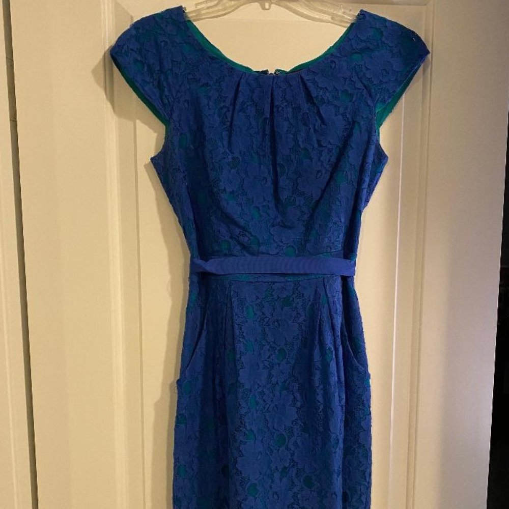 Blue Lace Dress with Green Underneath